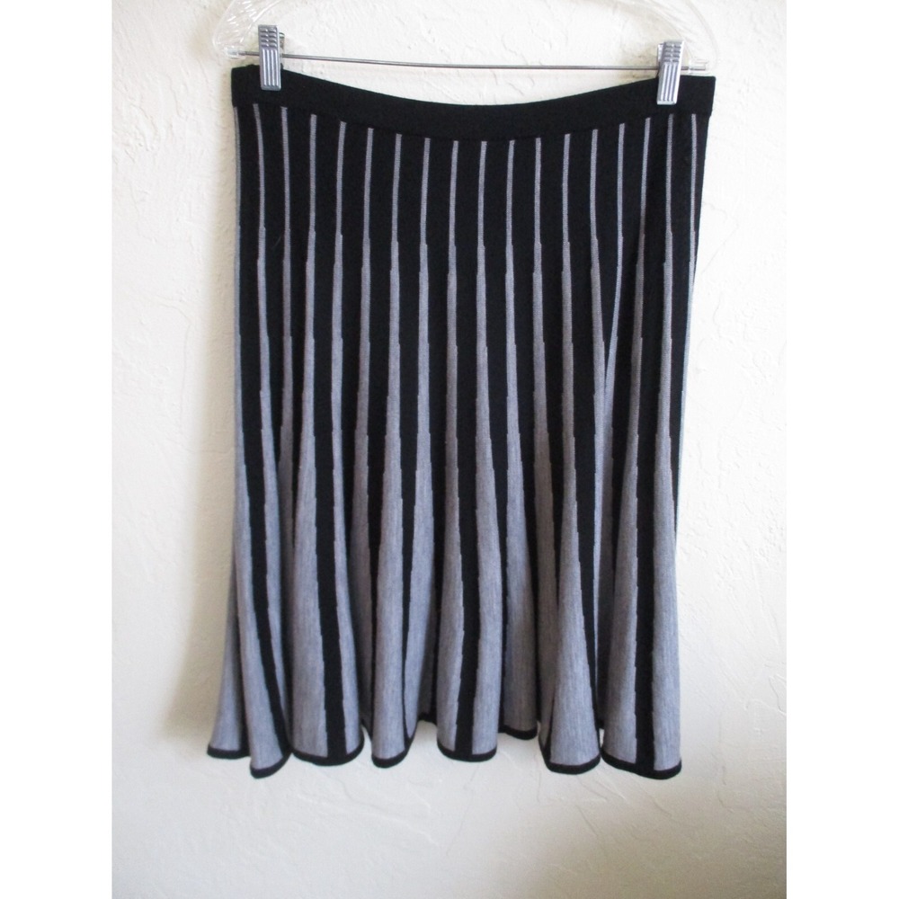 Bolen Knit Skirt Size 12 Wool Striped Grey & Black Midi